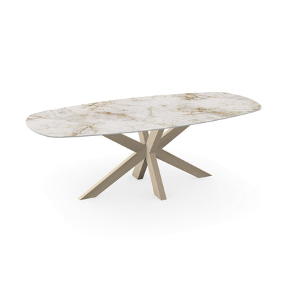 Keramik-Gartentisch Cuarzo Reno - dänisch oval - Matrix dünn, beige