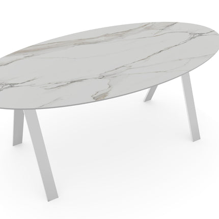 Keramik-Gartentisch Calacatta - Oval - Balou Weiß
