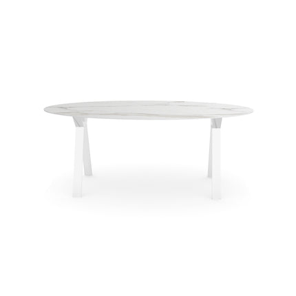 Keramik-Gartentisch Calacatta - Oval - Balou Weiß