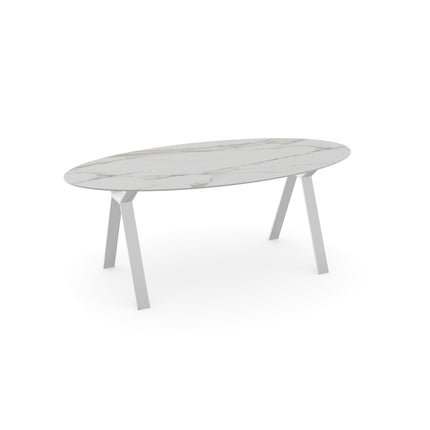 Keramik-Gartentisch Calacatta - Oval - Balou Weiß