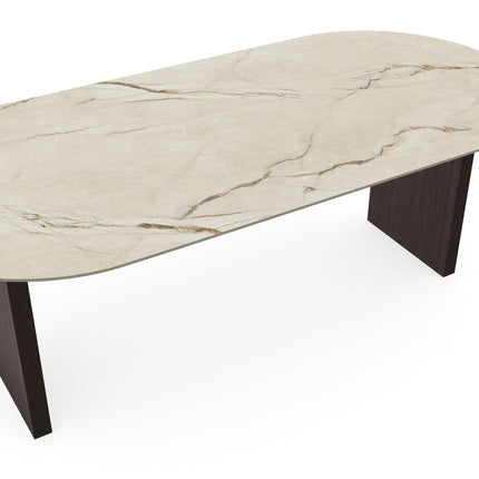 Keramik-Esstisch Canala Roma - flach oval - Blockfuß walnussbraun 2x
