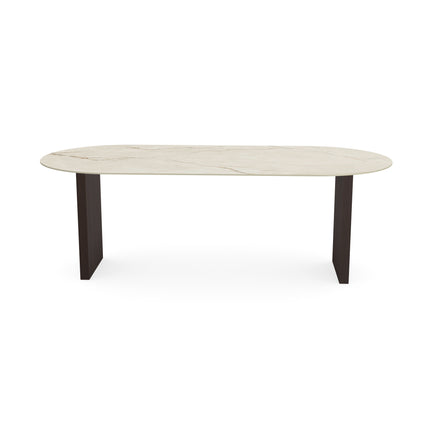 Keramik-Esstisch Canala Roma - flach oval - Blockfuß walnussbraun 2x