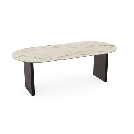 Keramik-Esstisch Canala Roma - flach oval - Blockfuß walnussbraun 2x
