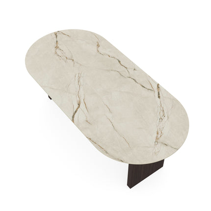 Keramik-Esstisch Canala Roma - flach oval - Blockfuß walnussbraun 2x