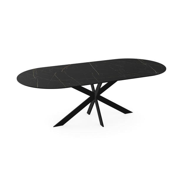 Keramik-Esstisch Nero Ardi matt - flaches Oval - Matrix ultradünn schwarz