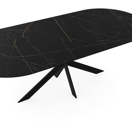Keramik-Esstisch Nero Ardi matt - flaches Oval - Matrix ultradünn schwarz