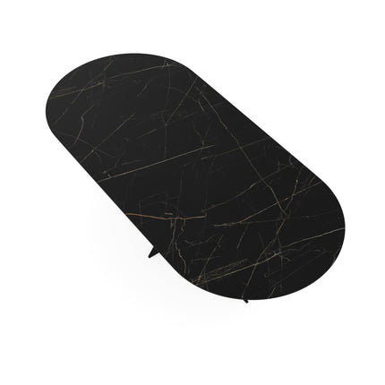 Keramik-Esstisch Nero Ardi matt - flaches Oval - Matrix ultradünn schwarz