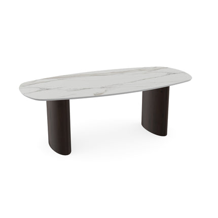 Keramik-Esstisch Calacatta - Dänisches Oval - Freya Walnussbraun 2x