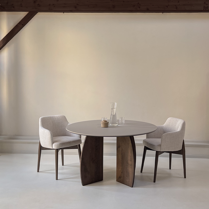 Fenix Eettafel Beige Arizona - Rond - Maan walnut brown