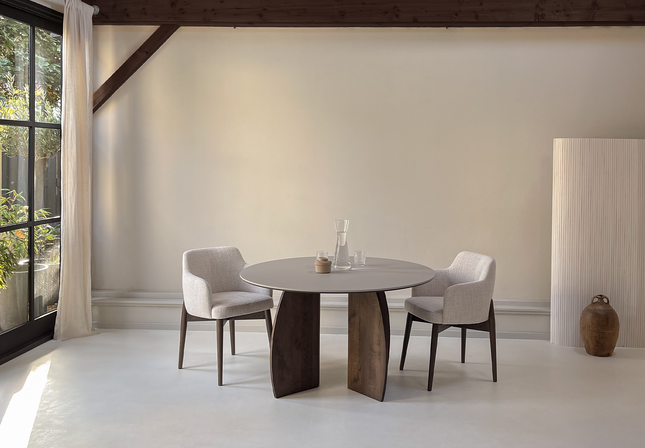 Fenix Eettafel Beige Arizona - Rond - Maan walnut brown