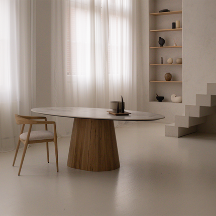 Keramiek eettafel Cuarzo Reno glans - Ovaal - Sjors naturel