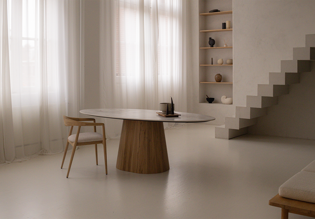 Keramiek eettafel Cuarzo Reno glans - Ovaal - Sjors naturel