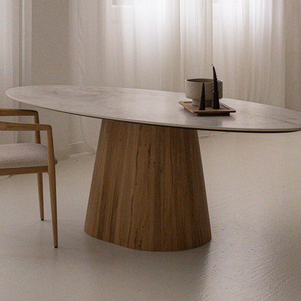 Keramiek eettafel Cuarzo Reno glans - Ovaal - Sjors naturel