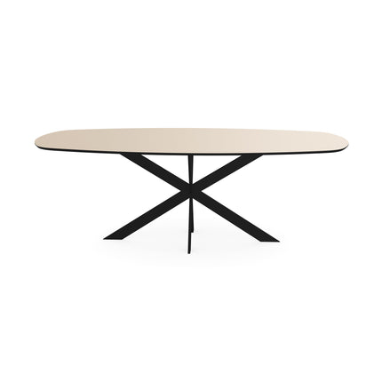 Melamin-Esstisch beige - dänisch oval mit dünnem schwarzem Gestell