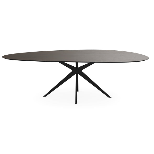 Melamine eettafel eiken bruin - kiezelvorm met zwart onderstel