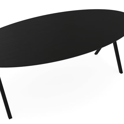 Melamine eettafel eiken zwart - Ovaal - Scissor onderstel