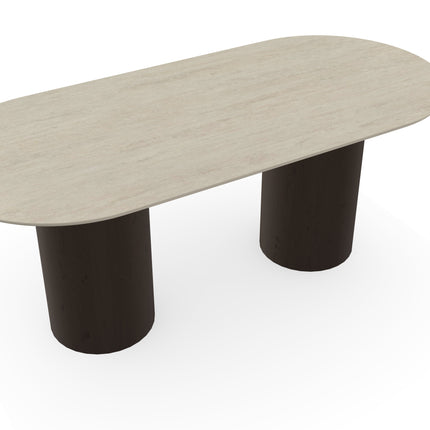 Melamine Eettafel Soft moon Grey – Plat ovaal - Columbus Walnut Brown 2x
