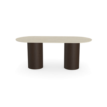 Melamine Eettafel Soft moon Grey – Plat ovaal - Columbus Walnut Brown 2x