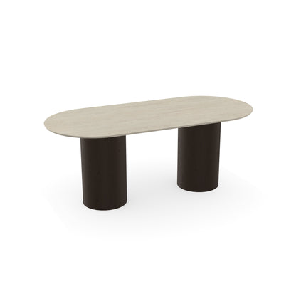 Melamine Eettafel Soft moon Grey – Plat ovaal - Columbus Walnut Brown 2x
