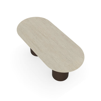 Melamine Eettafel Soft moon Grey – Plat ovaal - Columbus Walnut Brown 2x