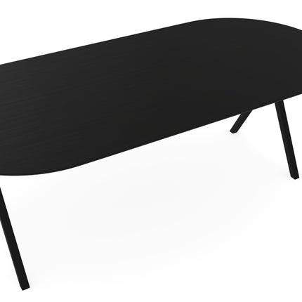 Melamin-Esstisch Eiche schwarz - flach oval - Scissor-Gestell