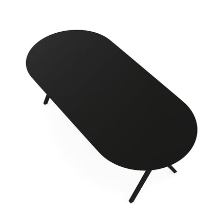 Melamin-Esstisch Eiche schwarz - flach oval - Scissor-Gestell