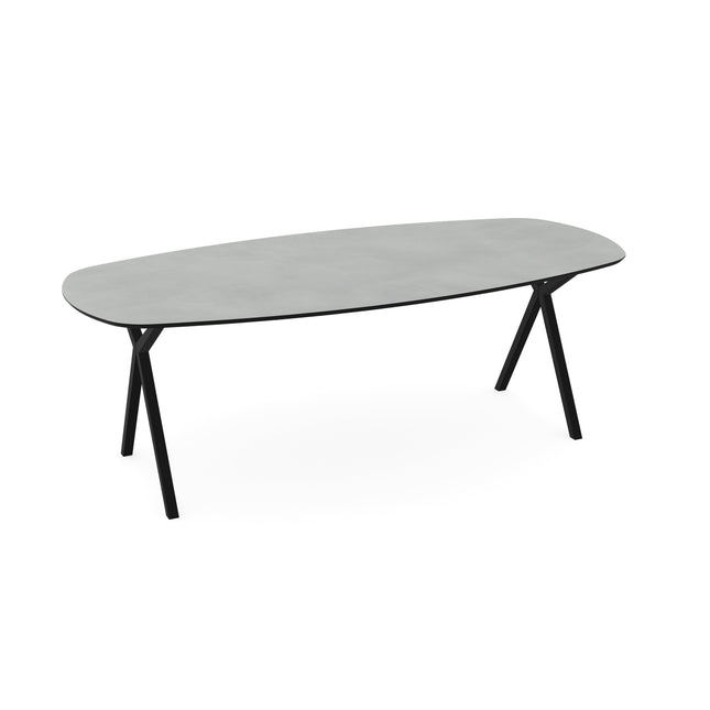 Melamin-Esstisch Betonoptik hell - dänisch oval - Scissor schwarz