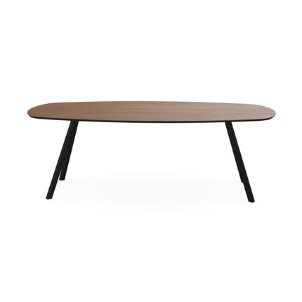 Melamine eettafel noten - Deens ovaal met schuin zwart onderstel