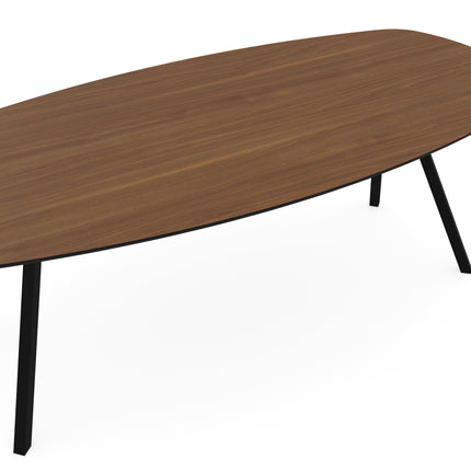 Melamine eettafel noten - Deens ovaal met schuin zwart onderstel