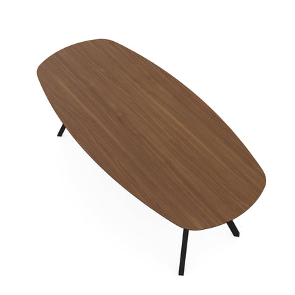 Melamine eettafel noten - Deens ovaal met schuin zwart onderstel