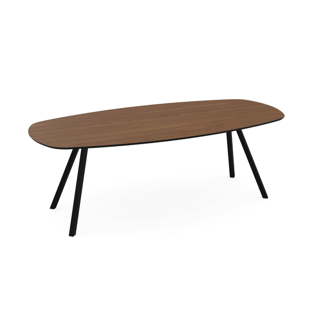 Melamine eettafel noten - Deens ovaal met schuin zwart onderstel