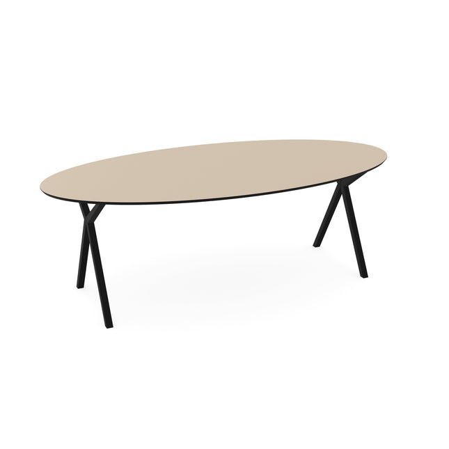 Melamine eettafel beige - Ovaal - Scissor onderstel
