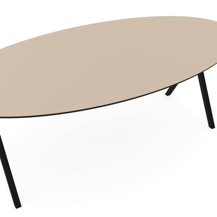 Melamin-Esstisch Beige - Oval - Scherenfuß
