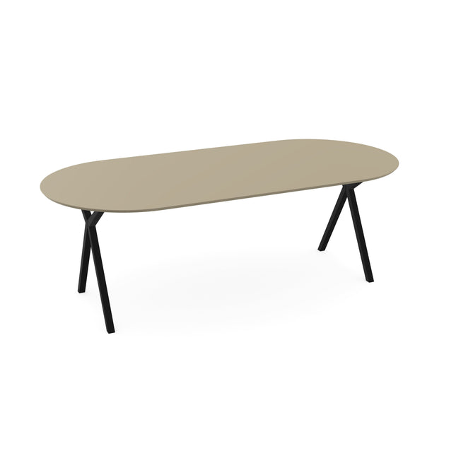 Melamin-Esstisch dunkles Ecru - flach oval - Scherenfuß
