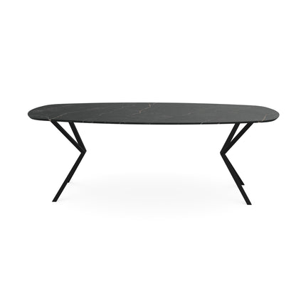 Melamin-Esstisch Marmor schwarz – dänisch oval mit schwarzem Gestell