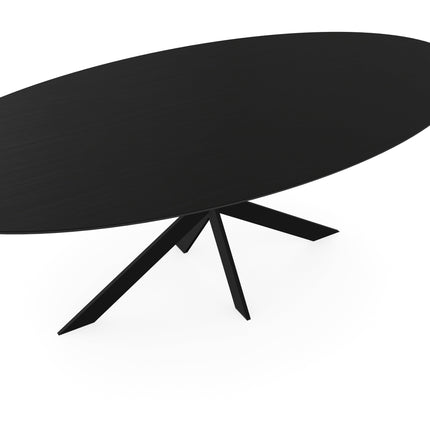 Melamin-Esstisch Eiche schwarz – oval mit dünnem schwarzem Untergestell