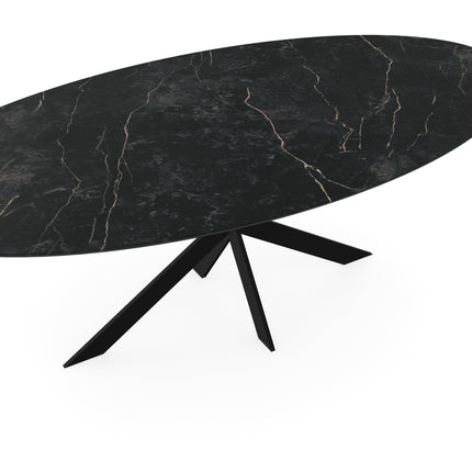 Melamin-Esstisch schwarzer Marmor - oval - Matrix ultradünn schwarz