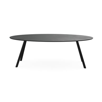 Melamin-Esstisch Betonoptik dunkel - oval - schräges I-Gestell schwarz