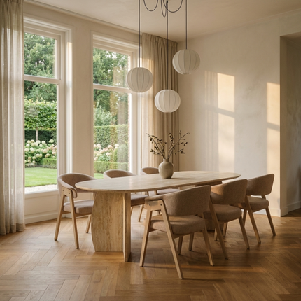 Melamin-Esstisch Soft Moon Grey - dänisch oval - Mondfuß
