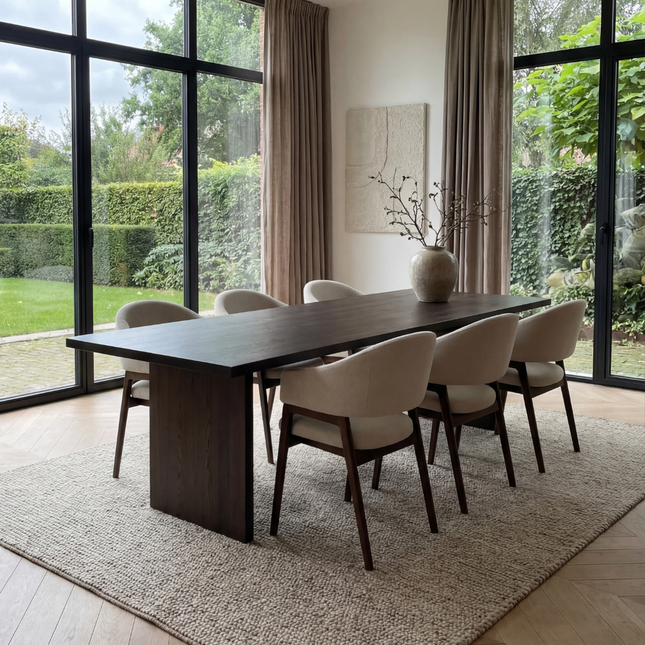 Eiken eettafel Walnut brown 2x - Recht - Blokpoot Walnut Brown