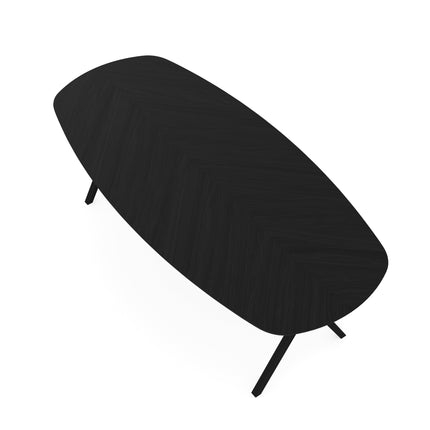 Eichen-Esstisch mit ungarischem Fischgrätmuster schwarz - Dänisches Oval - Scherenbein