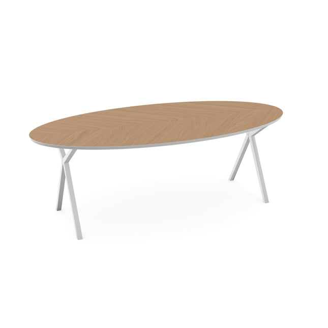 Eiken Hongaarse Punt Eettafel Naturel - Ovaal - Scissor Wit