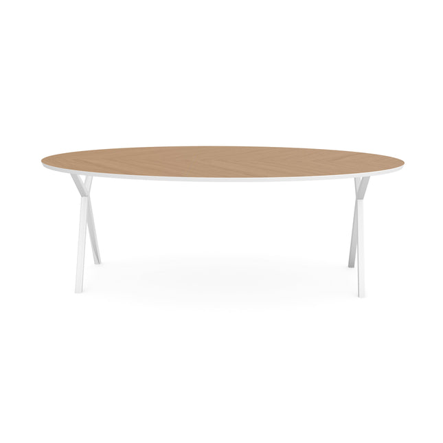 Eiken Hongaarse Punt Eettafel Naturel - Ovaal - Scissor Wit