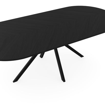Esstisch aus Eiche mit ungarischem Fischgrätmuster, schwarz - flach oval - Jeroen schwarz