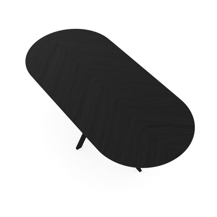 Esstisch aus Eiche mit ungarischem Fischgrätmuster, schwarz - flach oval - Jeroen schwarz