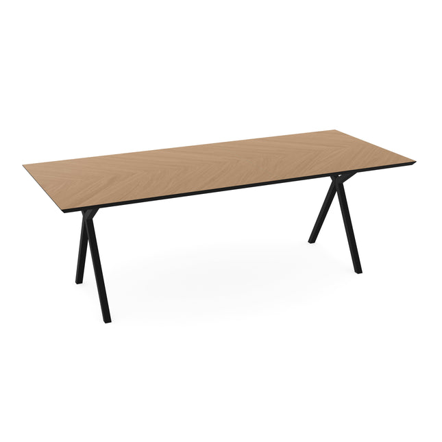 Eiken Hongaarse Punt Eettafel Naturel - Recht - Scissor Zwart