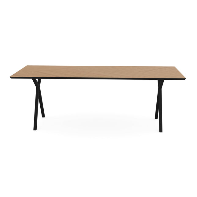 Eiken Hongaarse Punt Eettafel Naturel - Recht - Scissor Zwart