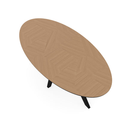 Eiken mozaïek eettafel naturel - Ovaal - Spin zwart