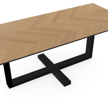 Eiken Visgraat Eettafel Naturel - Recht - Halve Plus Zwart