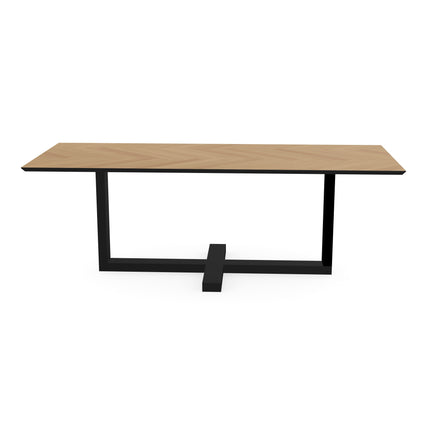 Eiken Visgraat Eettafel Naturel - Recht - Halve Plus Zwart